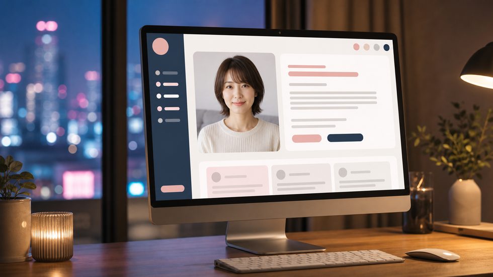 チャットレディのプロフィール画面イメージ（写真と自己紹介文の編集画面）