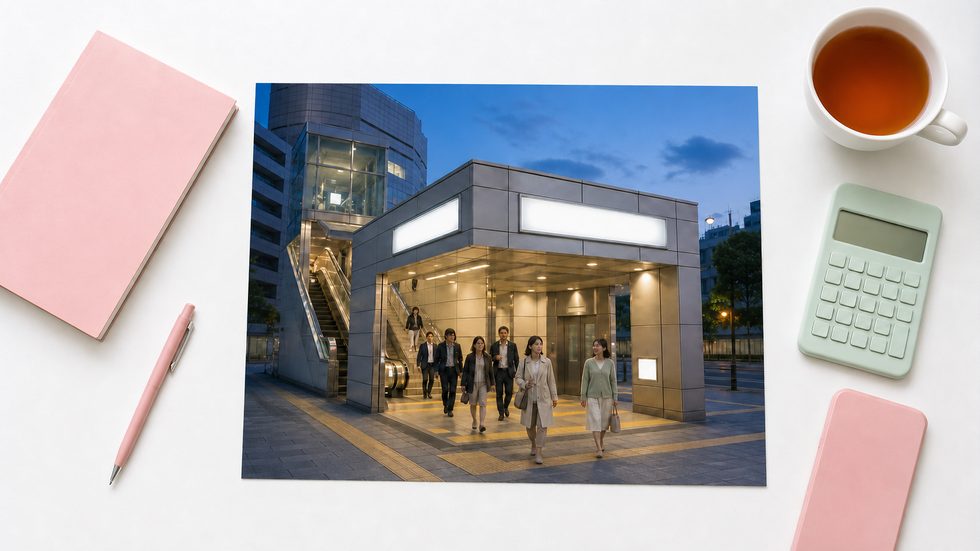 東新宿駅A2出口付近の夕方の様子(副都心線・大江戸線でのアクセスイメージ)