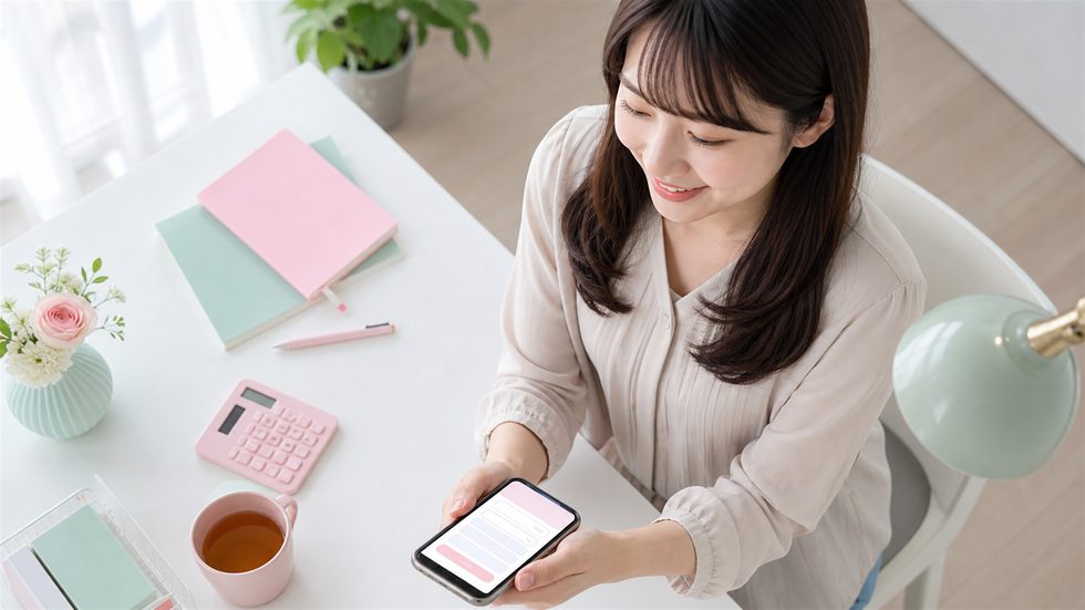 スマートフォンで応募・相談する女性（チャットレディ応募開始のイメージ）