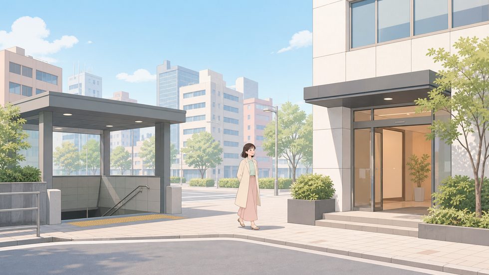 東新宿駅A2出口(都営大江戸線・東京メトロ副都心線)の出口と周辺の街並み(チャットレディ事務所へ徒歩1分の立地)