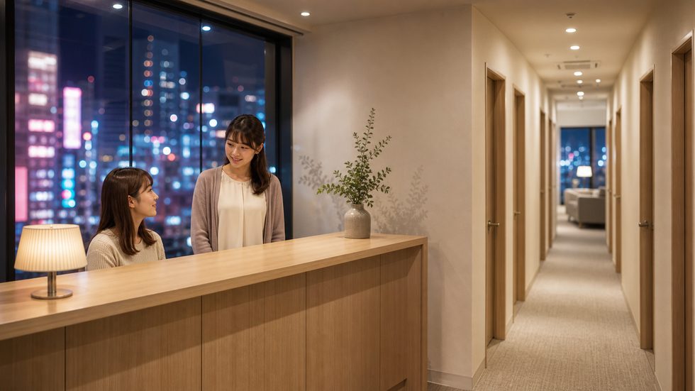 チャットレディ事務所の清潔な個室エリア・受付のイメージ(安心できる事務所選びの参考)