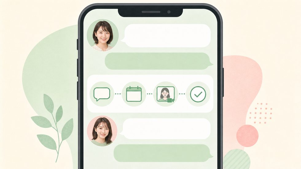 スマートフォンのLINEでチャットレディ事務所に相談・応募するイメージ
