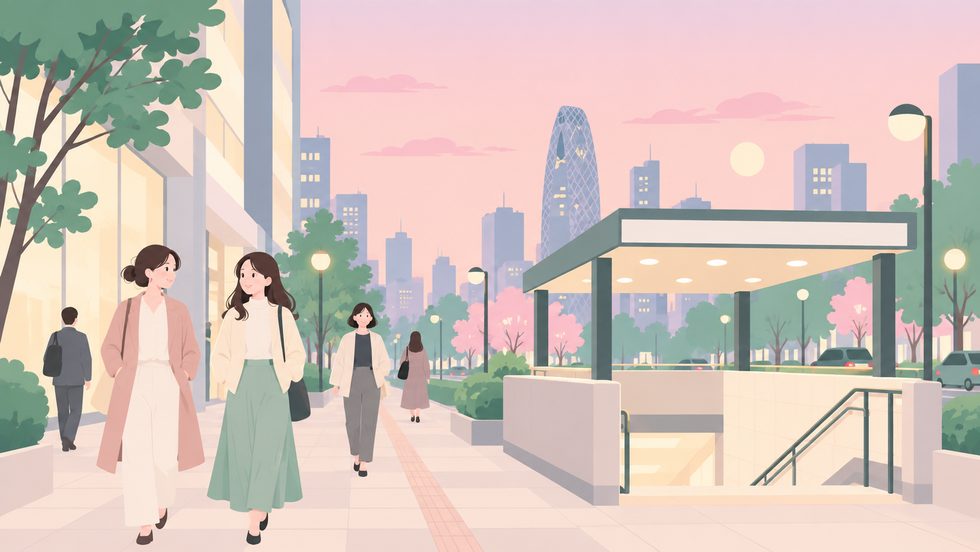 東新宿駅A2出口周辺の夕方の通勤風景（新宿エリア）
