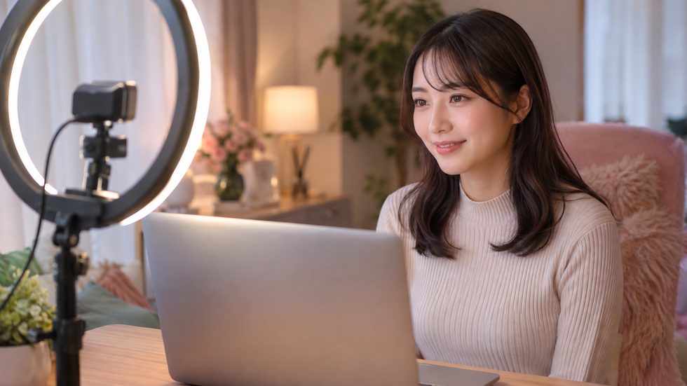 チャットレディの配信機材セットアップ(リングライト・カメラ・ノートPC)