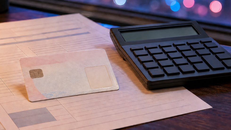 マイナンバーカードと確定申告書類が並んだデスク