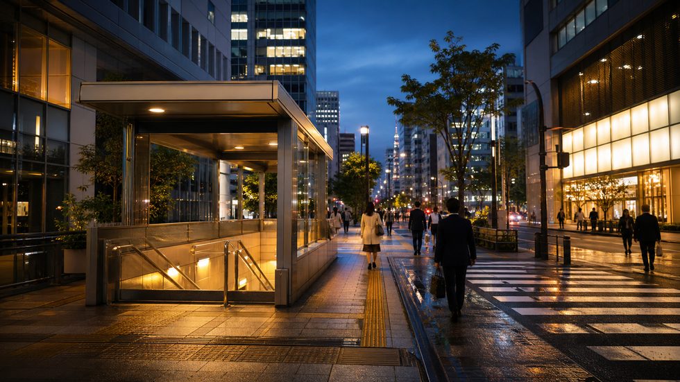 東新宿駅A2出口と周辺の通勤風景(夕方)