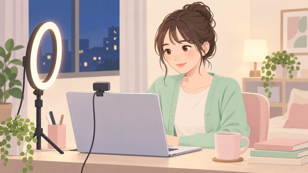 在宅チャットレディの配信環境セットアップ(ノートPC・リングライト・ウェブカメラ)