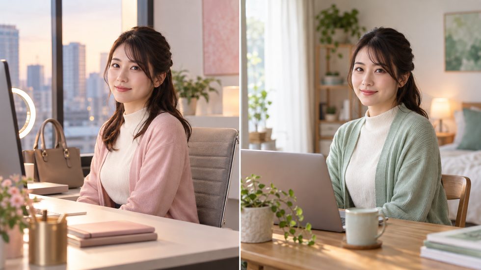 通勤と在宅チャットレディの働き方比較イメージ