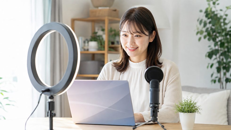 在宅配信の機材セットアップ(リングライト・PC・マイク)