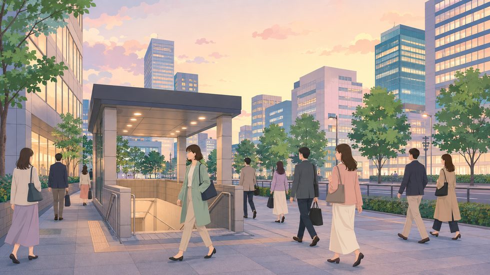 東新宿駅A2出口付近の夕方の通勤風景(新宿エリア)