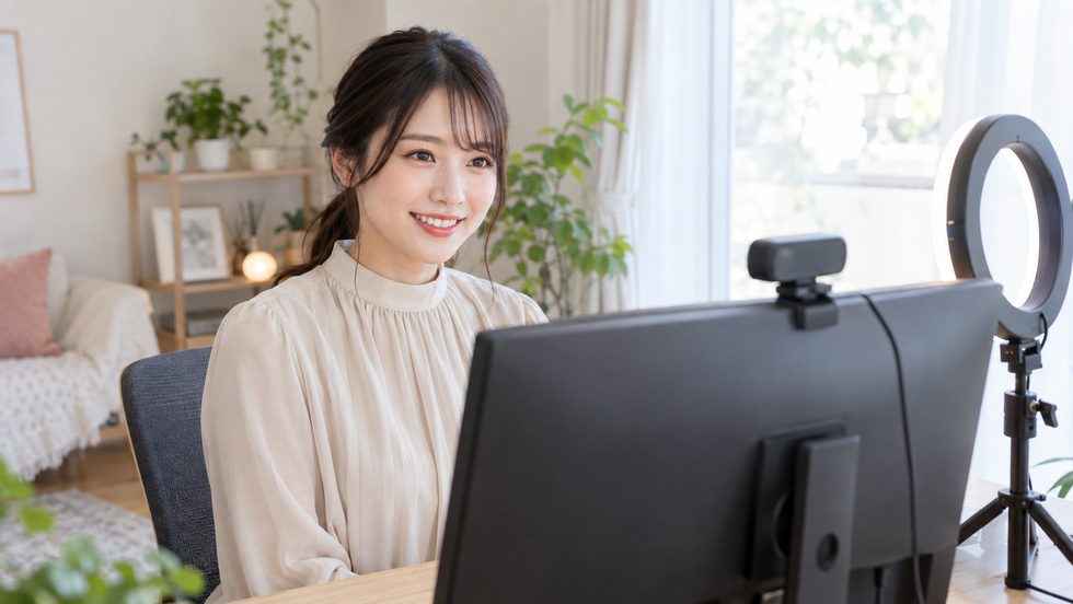 在宅配信環境のセットアップ例(リングライト・PCセット)