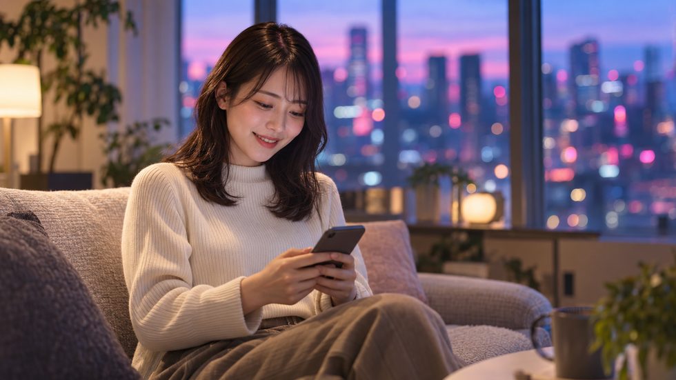 チャットレディの日払い報酬確認（スマホで明細を見る様子）