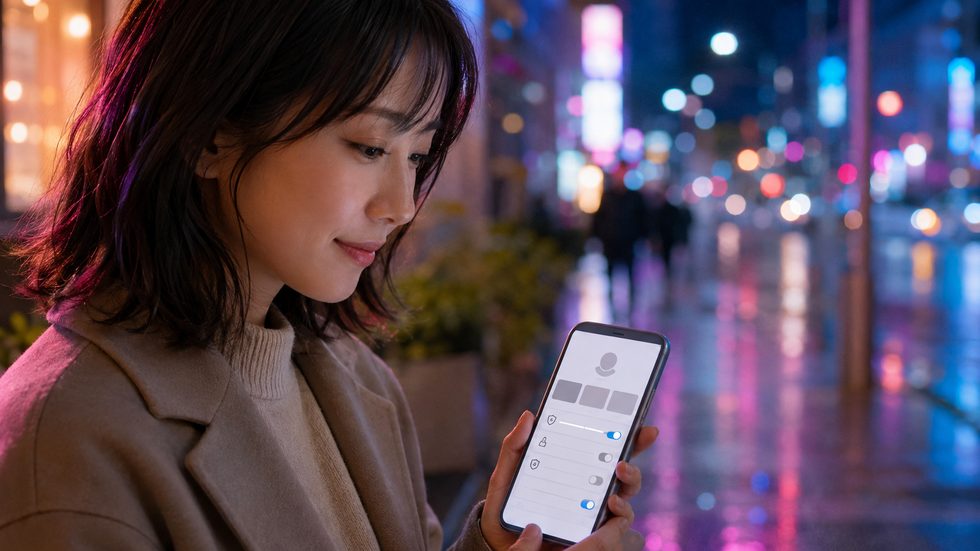 スマホでプロフィール設定を確認する様子(個人情報管理)