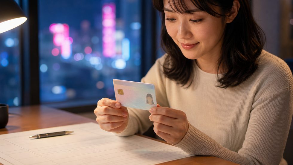 マイナンバーカードと確定申告書類の手元