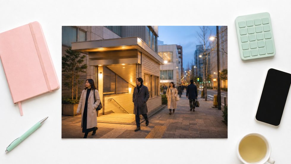東新宿駅A2出口の風景（通勤のイメージ）
