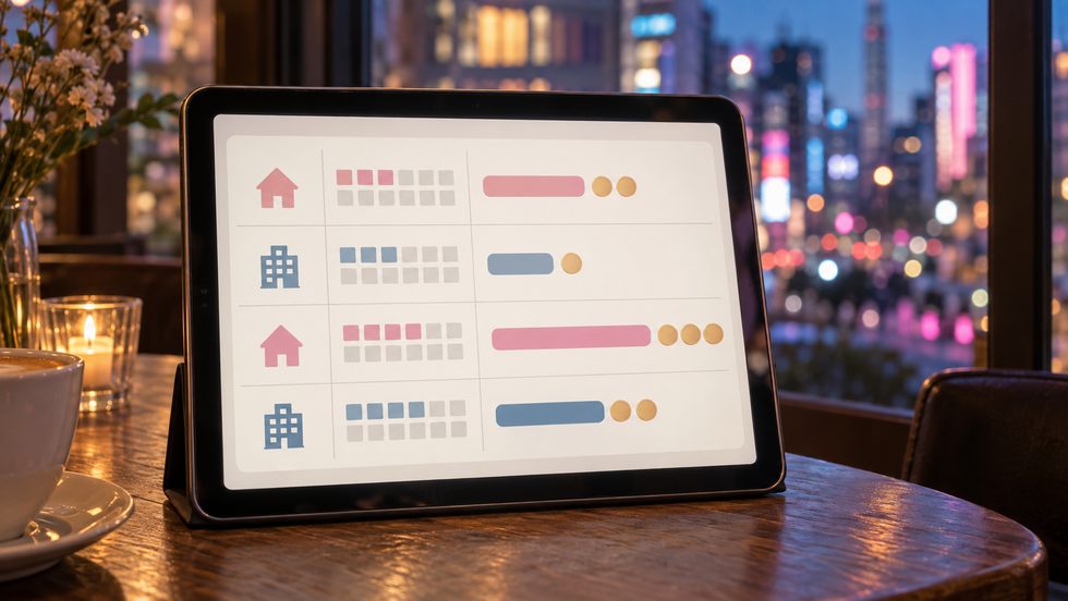 チャットレディの働き方と報酬実例の比較表（タブレット画面）