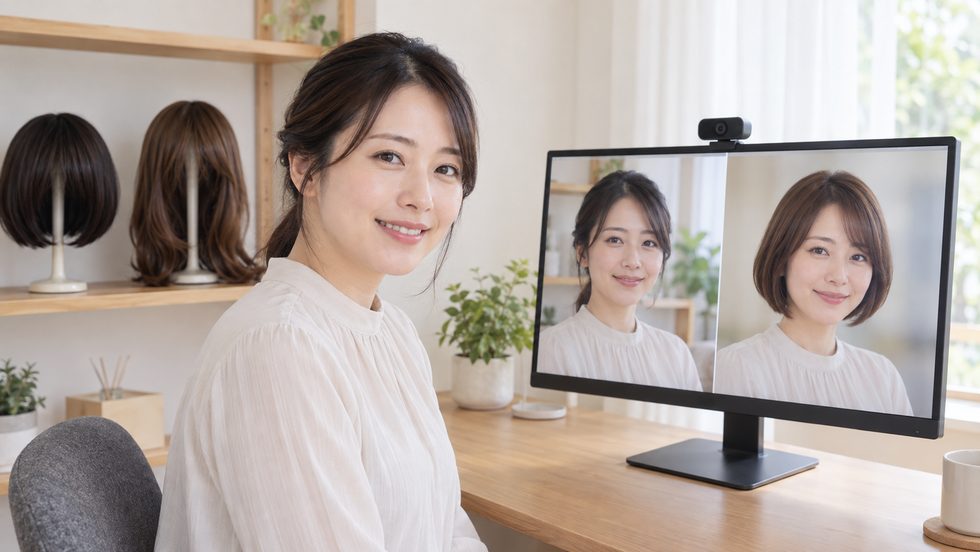 チャットレディの身バレ対策イメージ（ウィッグと写真加工の例）