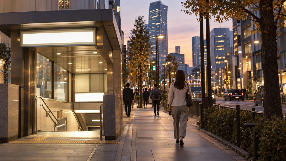 東新宿駅A2出口の風景(通勤イメージ)