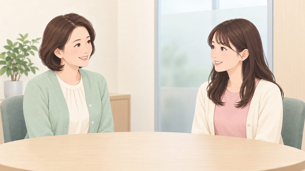 チャットレディ事務所での面接・相談の様子（個室で人目を気にせず話せる）