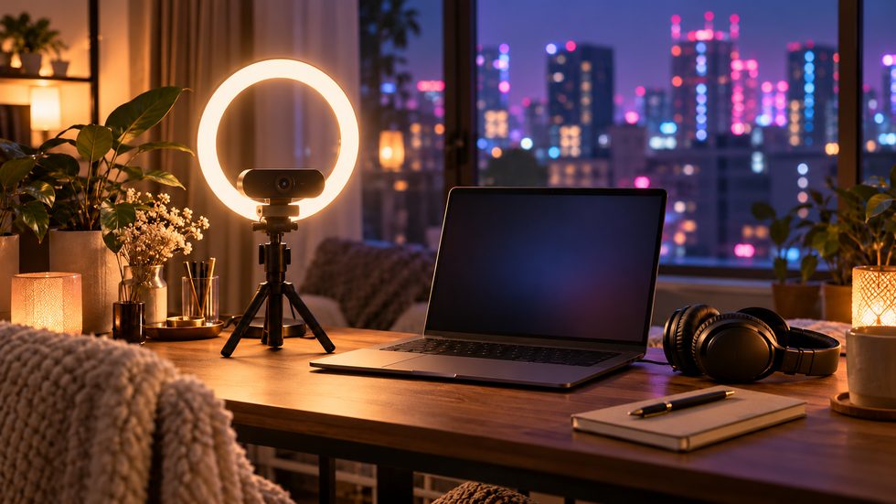 チャットレディの在宅配信環境のセットアップ例(リングライト・カメラ・パソコン)