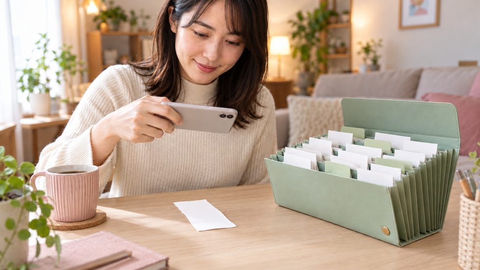 領収書やレシートを月ごとに整理して保管するイメージ