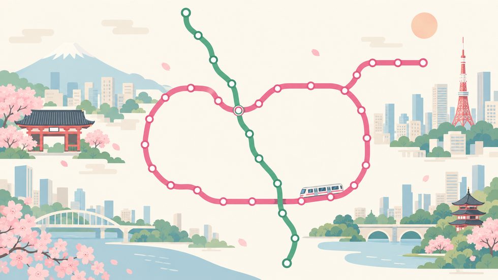 東京メトロ副都心線と都営大江戸線の路線図（東新宿駅を中心に）