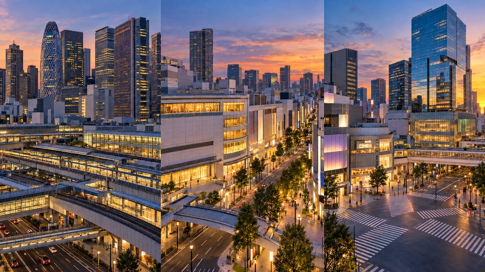東京の主要エリア（新宿・池袋・渋谷）の街並みと駅の比較