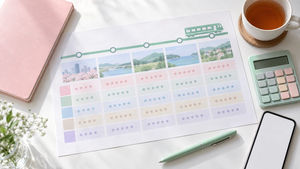 乗り換えなしで通える直通路線の時刻表イメージ