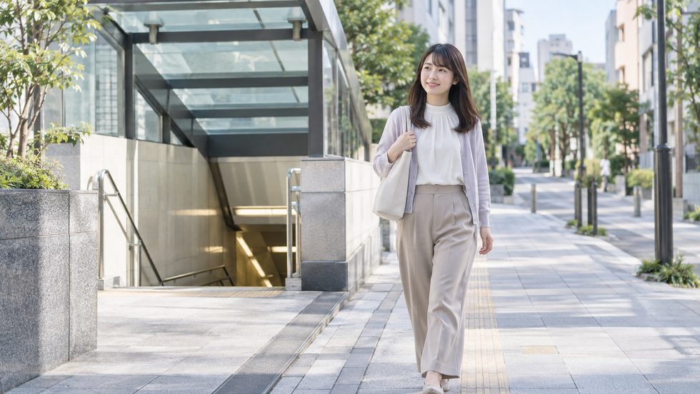 人混みを避けた東京の駅近くの静かな通り（通勤ルート）